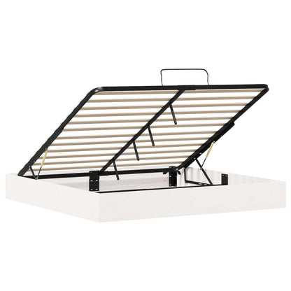 Ottoman Bedframe met Opslag Wit 200 x 200 cm Massief grenenhout