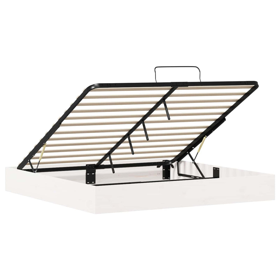 Ottoman Bedframe met Opslag Wit 200 x 200 cm Massief grenenhout