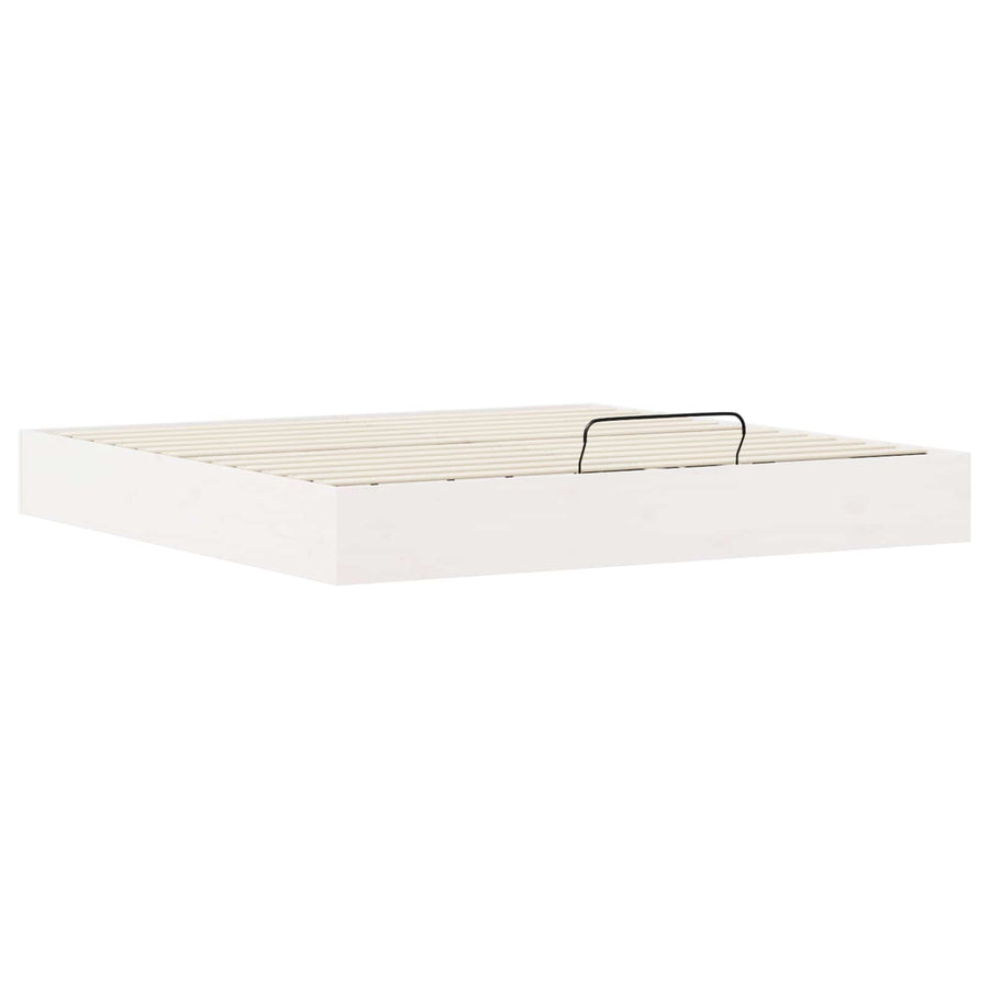 Ottoman Bedframe met Opslag Wit 200 x 200 cm Massief grenenhout