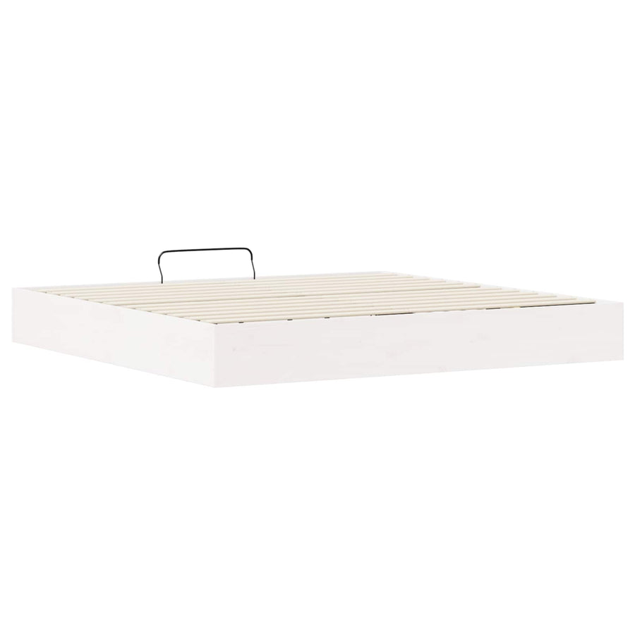 Ottoman Bedframe met Opslag Wit 200 x 200 cm Massief grenenhout