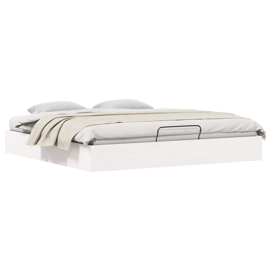 Ottoman Bedframe met Opslag Wit 200 x 200 cm Massief grenenhout