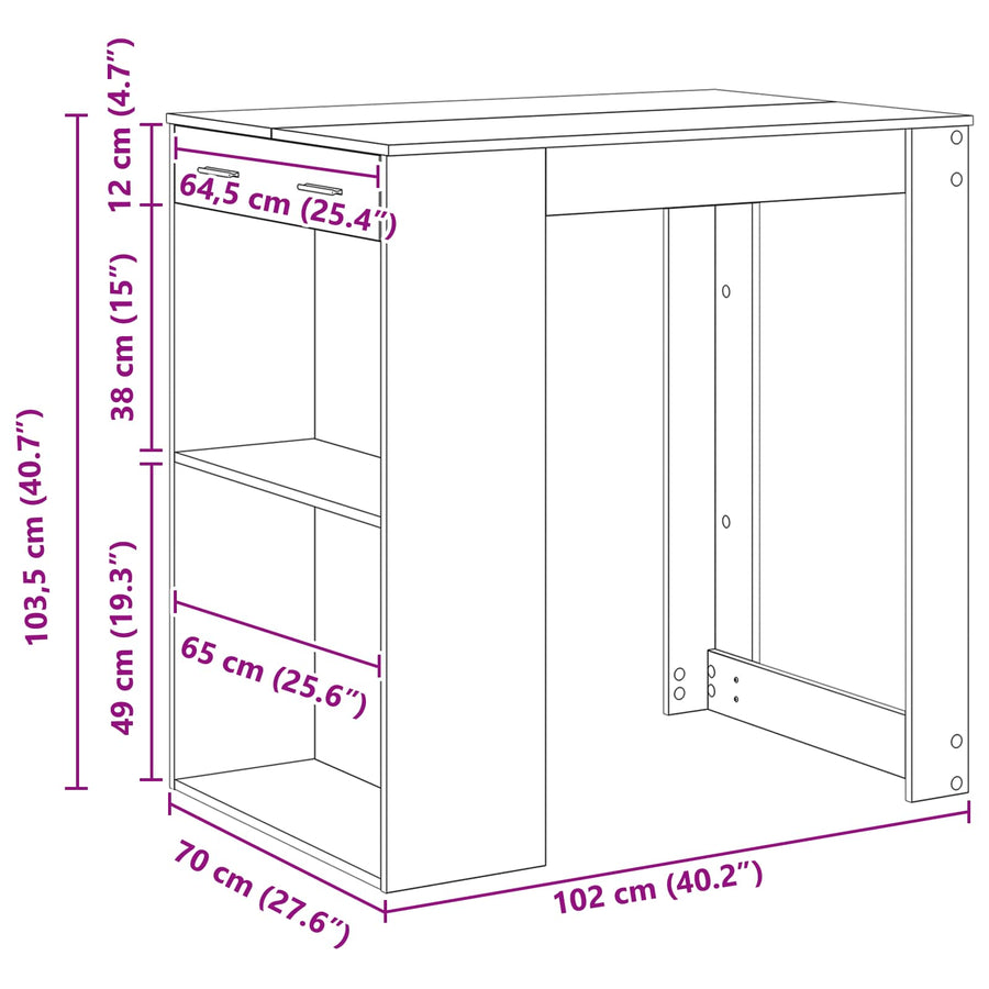 Bartafel met lade Zwart Eiken 102 x 70 x 103,5 cm Bewerkt hout