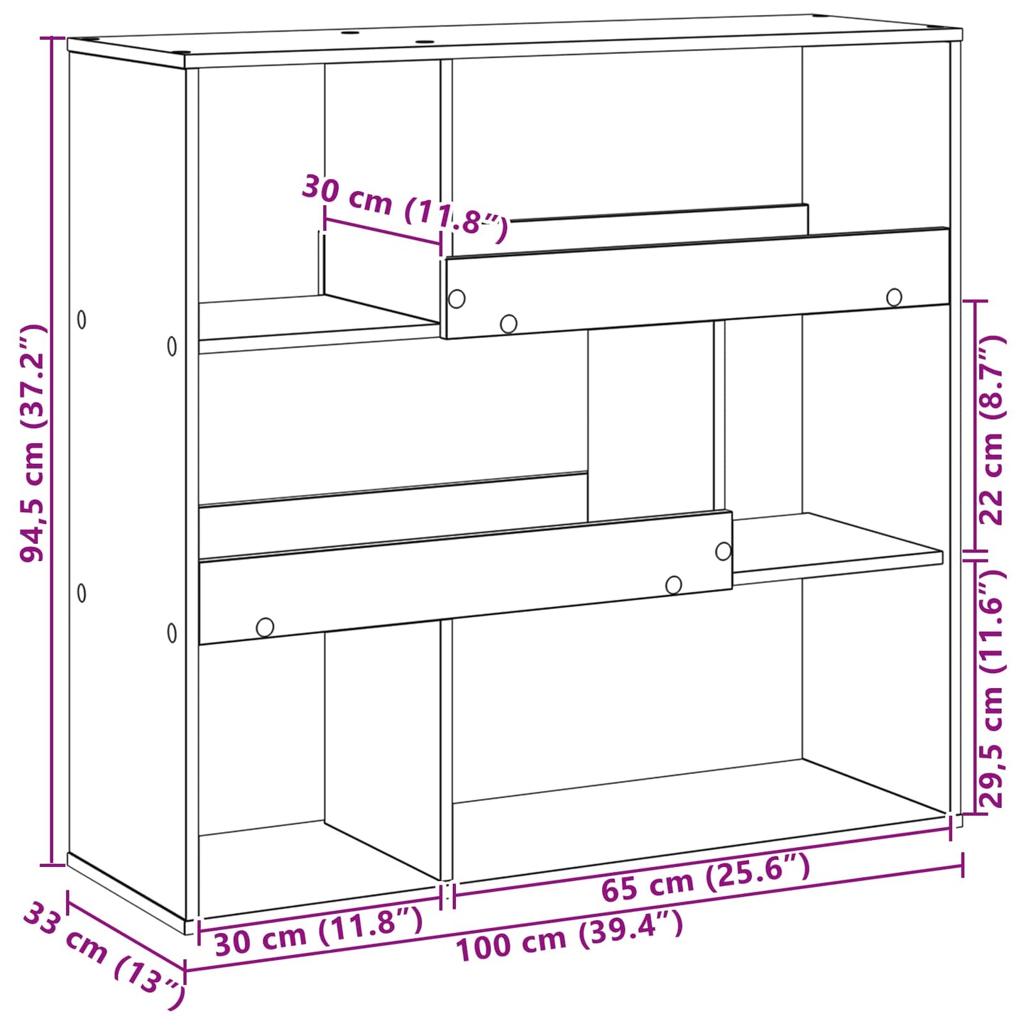 Boekenplank Zwart Eiken 100 x 33 x 94,5 cm Bewerkt hout