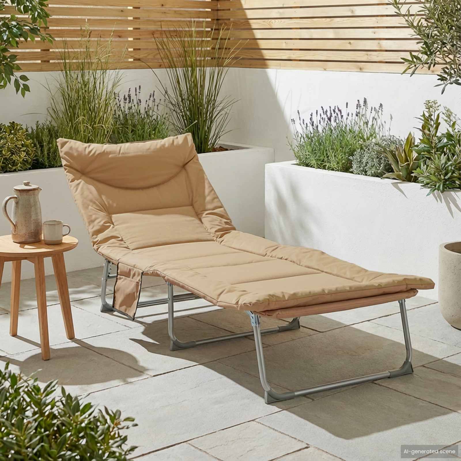 Opvouwbare zonnebed met kussen Beige