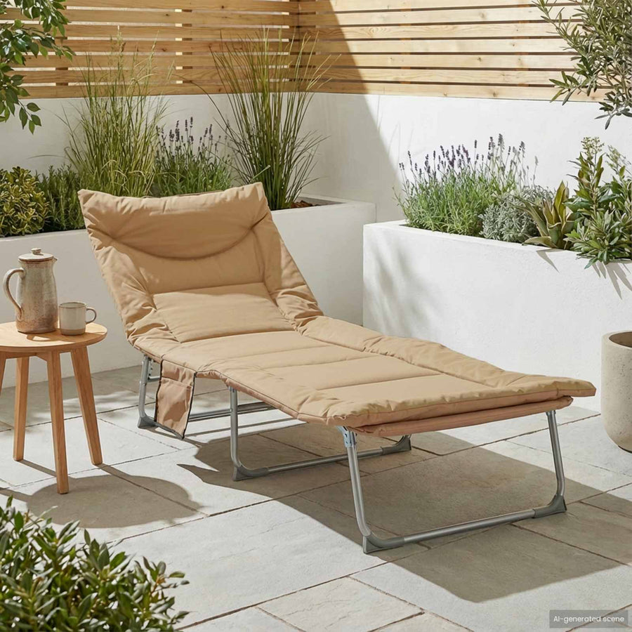 Opvouwbare zonnebed met kussen Beige