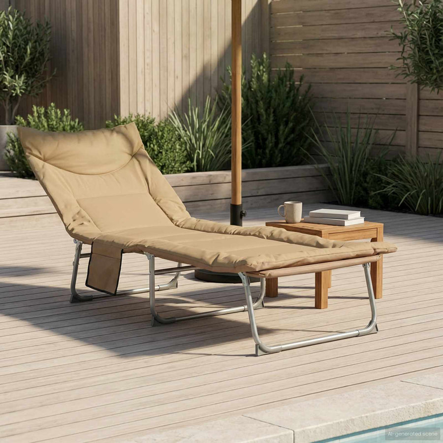 Opvouwbare zonnebed met kussen Beige
