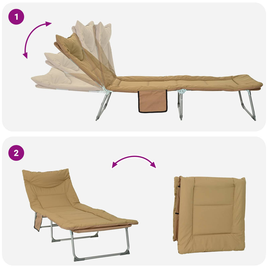 Opvouwbare zonnebed met kussen Beige