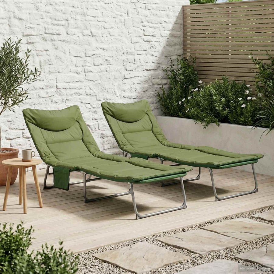 Opvouwbare zonnebed met kussen 2 pcs Donkergroen