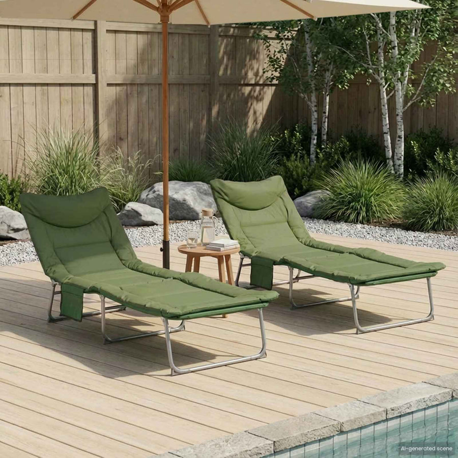 Opvouwbare zonnebed met kussen 2 pcs Donkergroen