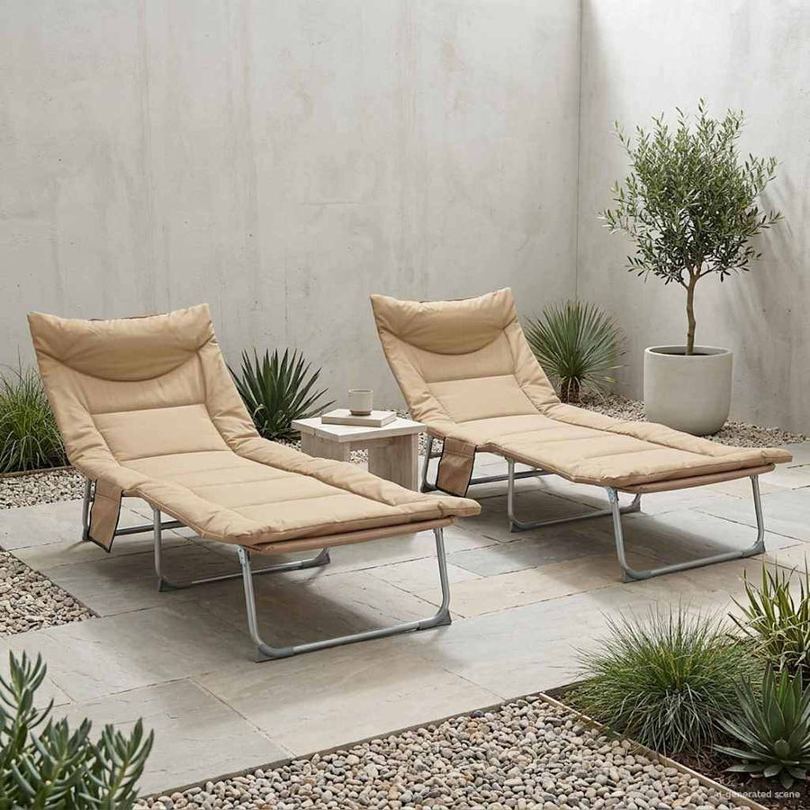 Opvouwbare zonnebed met kussen 2 pcs Beige
