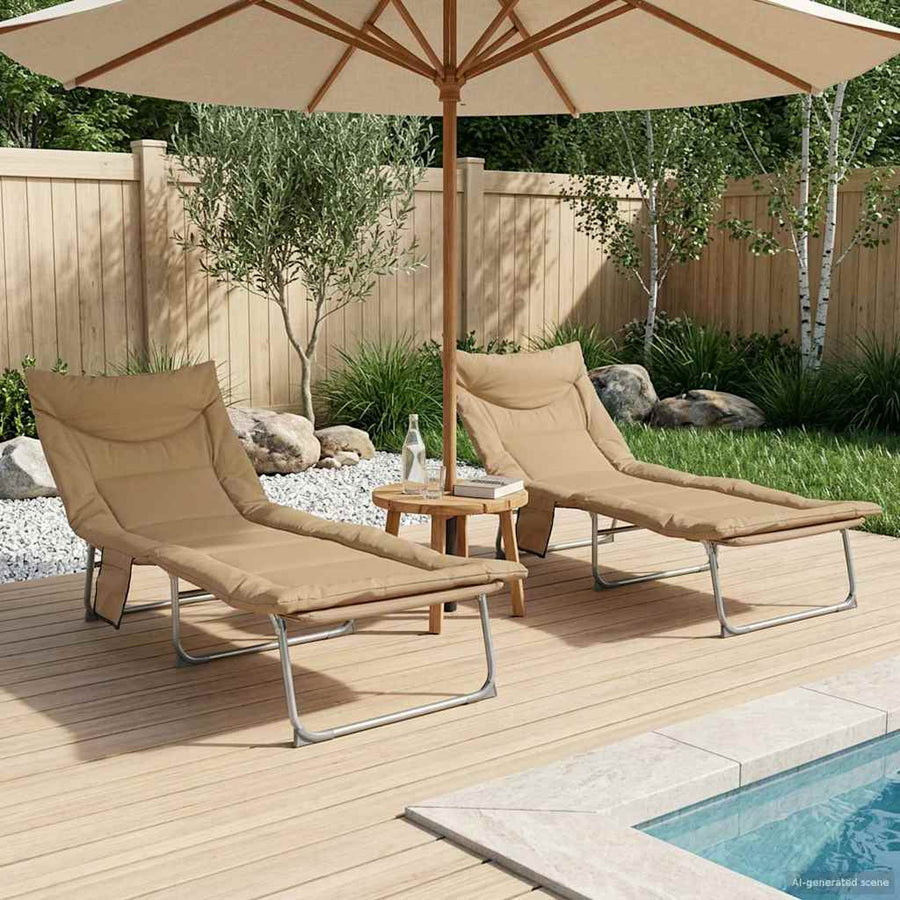 Opvouwbare zonnebed met kussen 2 pcs Beige