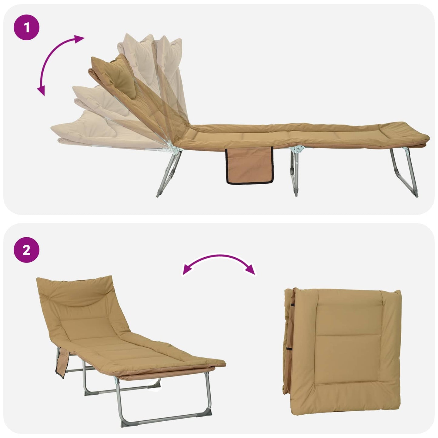 Opvouwbare zonnebed met kussen 2 pcs Beige