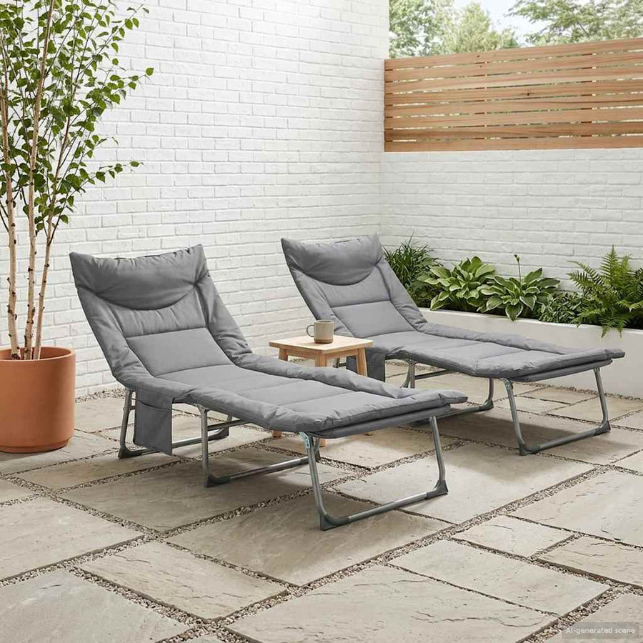Opvouwbare zonnebed met kussen 2 pcs Antracietkleurig
