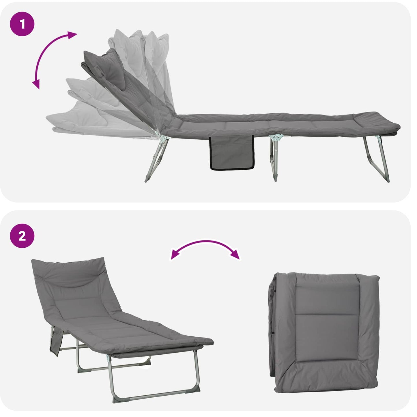 Opvouwbare zonnebed met kussen 2 pcs Antracietkleurig