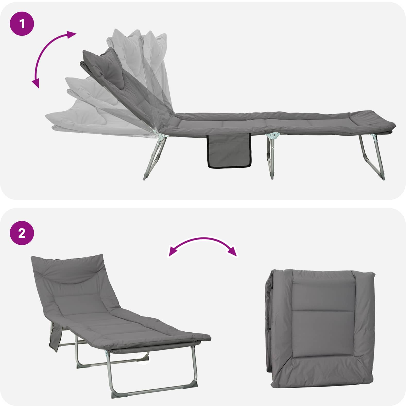 Opvouwbare zonnebed met kussen 2 pcs Antracietkleurig