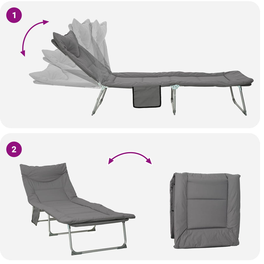 Opvouwbare zonnebed met kussen 2 pcs Antracietkleurig