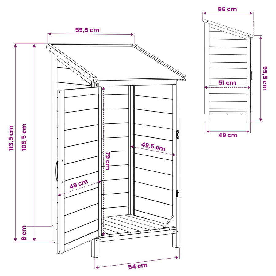 Tuinschuur Wit 59 x 56 x 113,5 cm Bewerkt hout