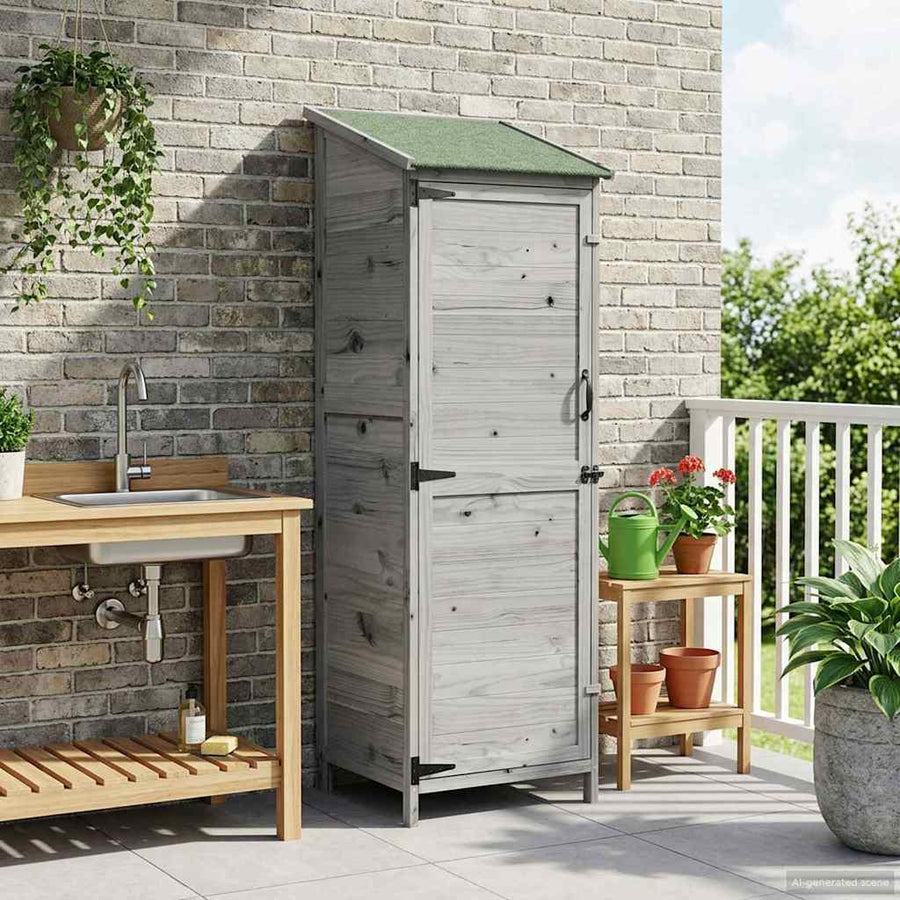 Tuinschuur Grijs 59,5 x 56 x 176,5 cm Bewerkt hout