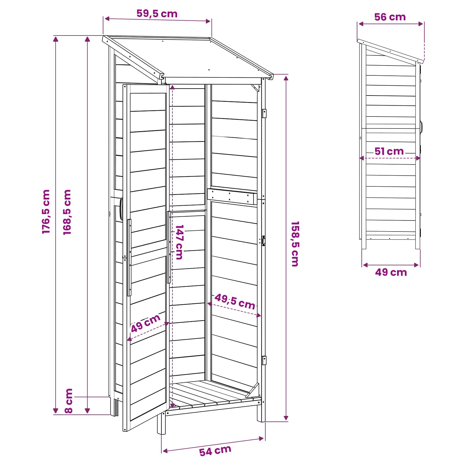 Tuinschuur Grijs 59,5 x 56 x 176,5 cm Bewerkt hout