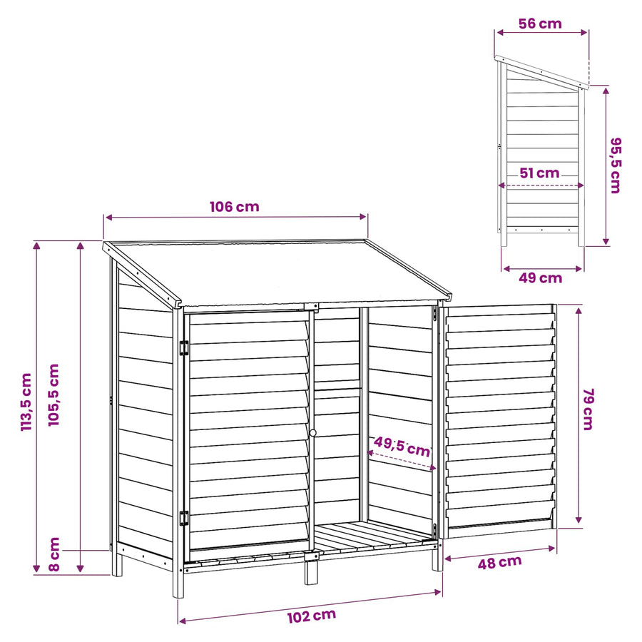 Tuinschuur Wit 106 x 56 x 113,5 cm Massief Vurenhout