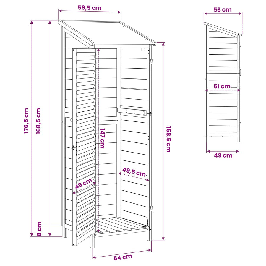 Tuinschuur Wit 59 x 56 x 176 cm Massief Vurenhout