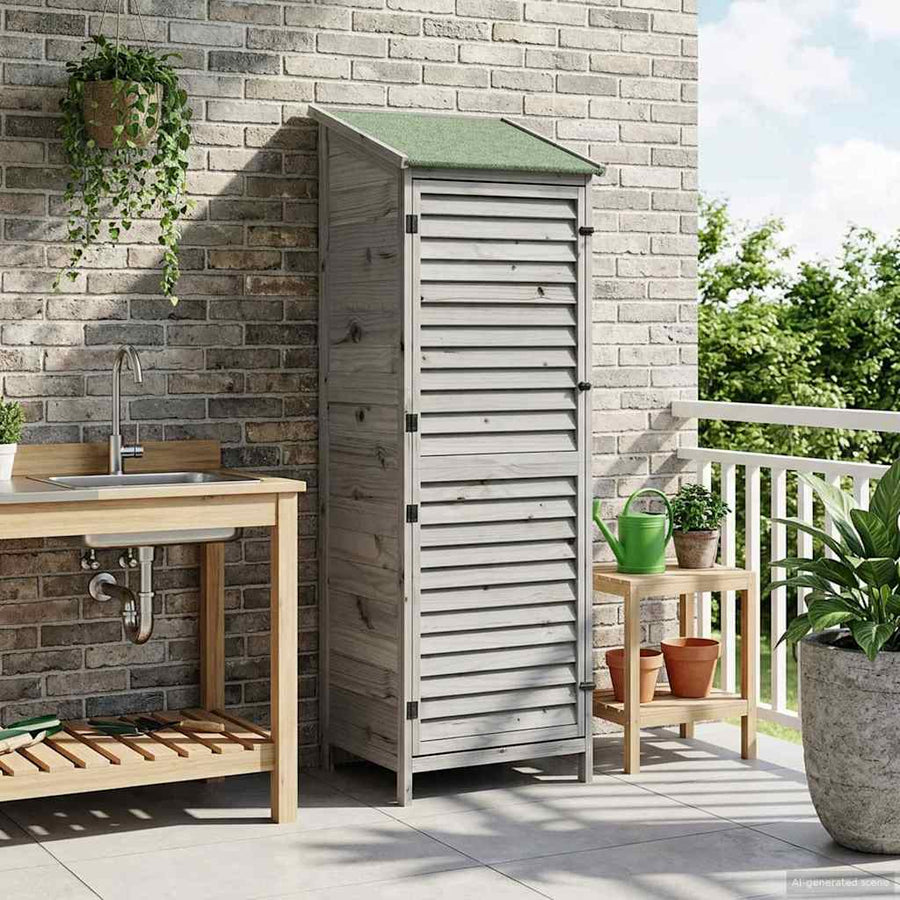 Tuinschuur Grijs 59 x 56 x 176 cm Massief Vurenhout