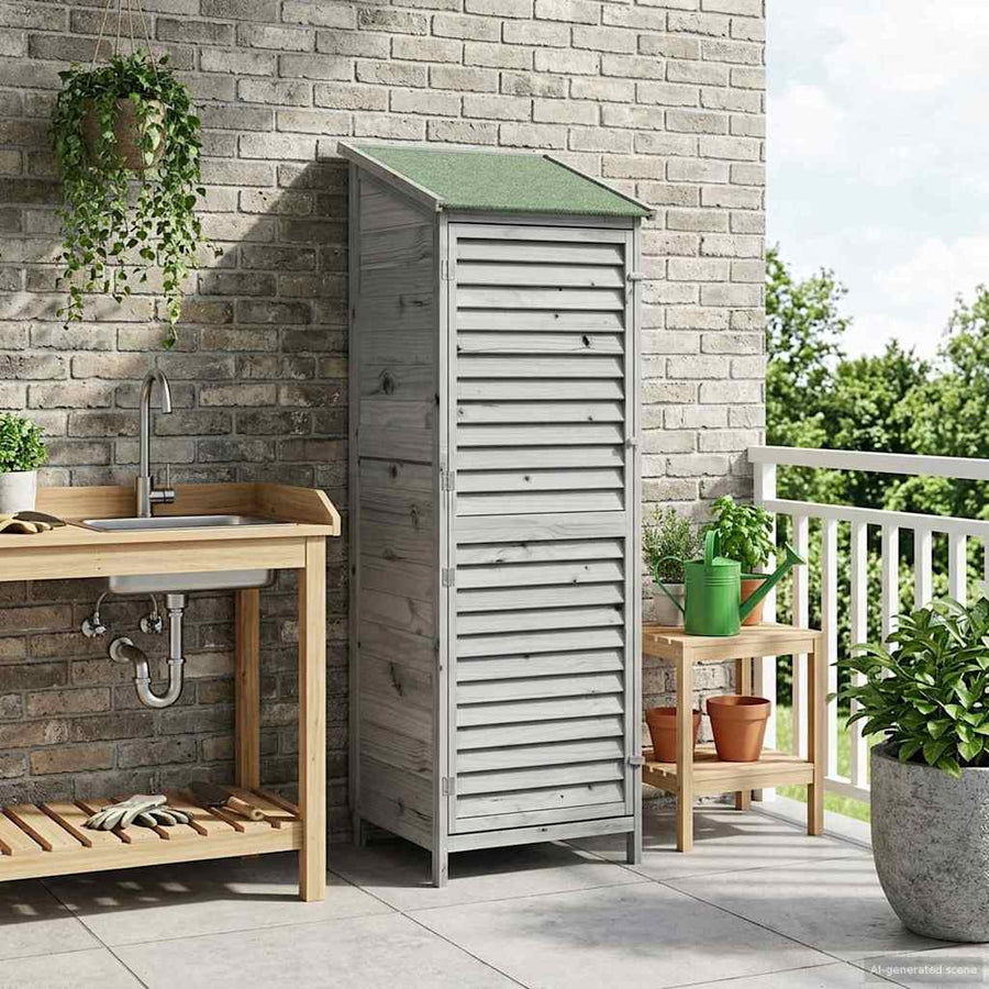 Tuinschuur Grijs 59 x 56 x 176 cm Massief Vurenhout
