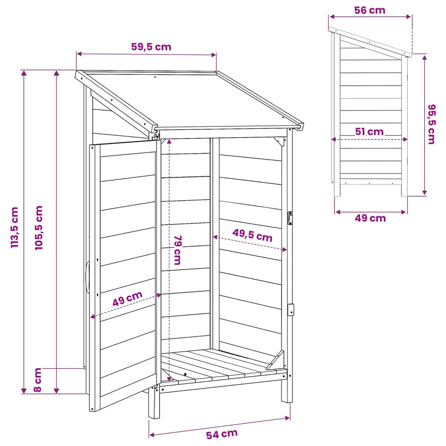 Tuinschuur Wit 59,5 x 56 x 113,5 cm Bewerkt hout