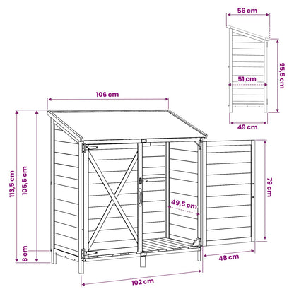 Tuinschuur Grijs 106 x 56 x 113,5 cm Bewerkt hout