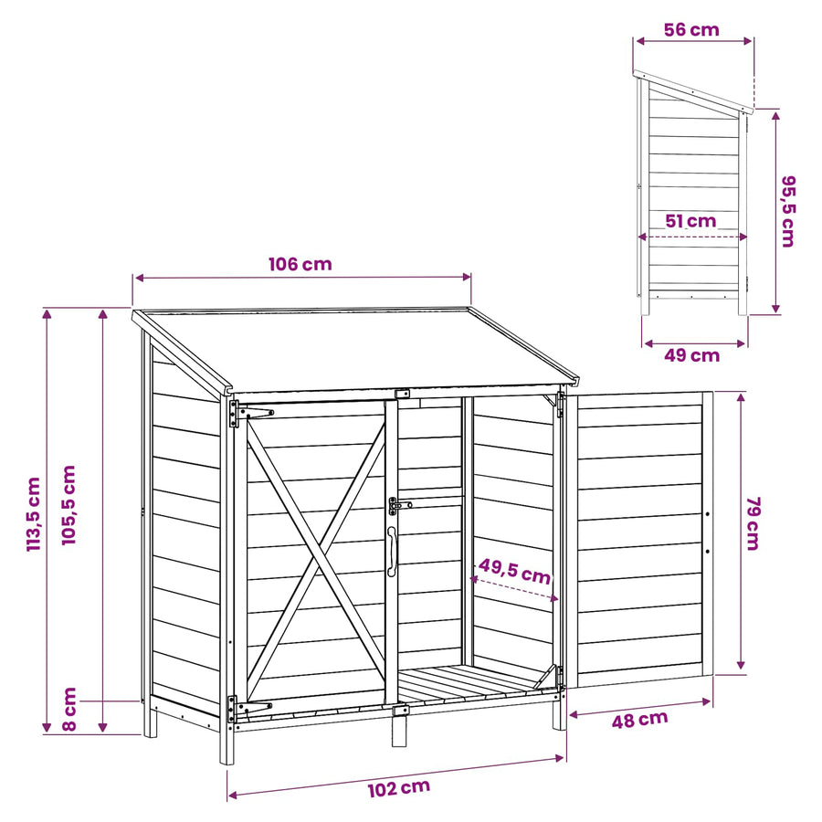 Tuinschuur Grijs 106 x 56 x 113,5 cm Bewerkt hout
