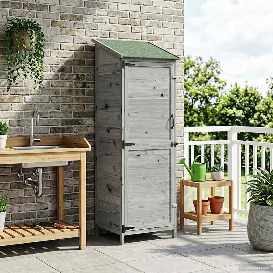 Tuinschuur Grijs 59,5 x 56 x 176,5 cm Bewerkt hout