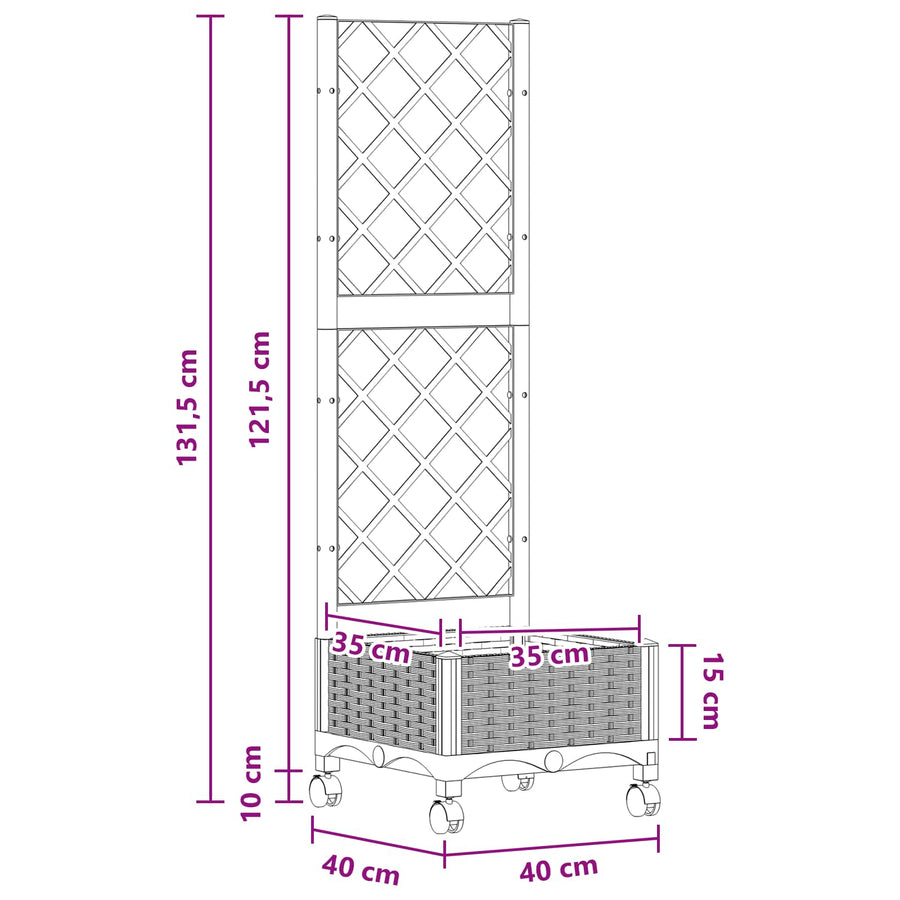 Tuinplantbak met schutting en wielen Bruin 40 x 40 x 131,5 cm