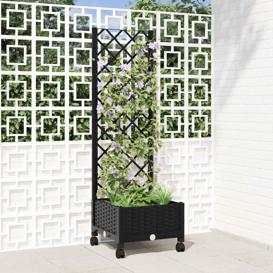 Tuinplantbak met schutting en wielen Zwart 40 x 40 x 131,5 cm