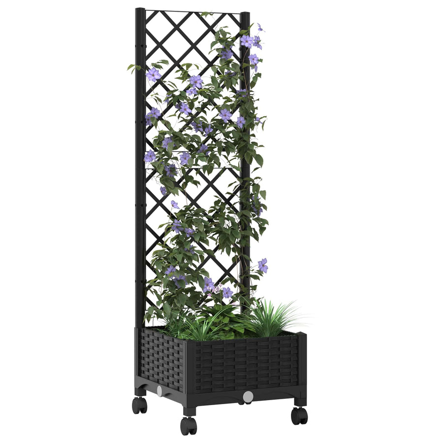 Tuinplantbak met schutting en wielen Zwart 40 x 40 x 131,5 cm