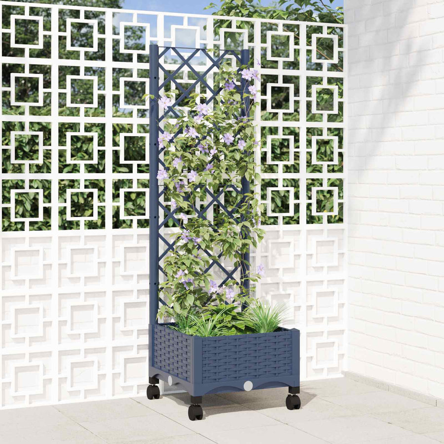 Tuinplantbak met schutting en wielen Blauw Grijs PP