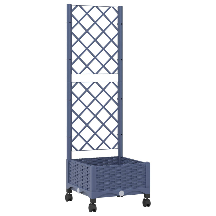 Tuinplantbak met schutting en wielen Blauw Grijs PP