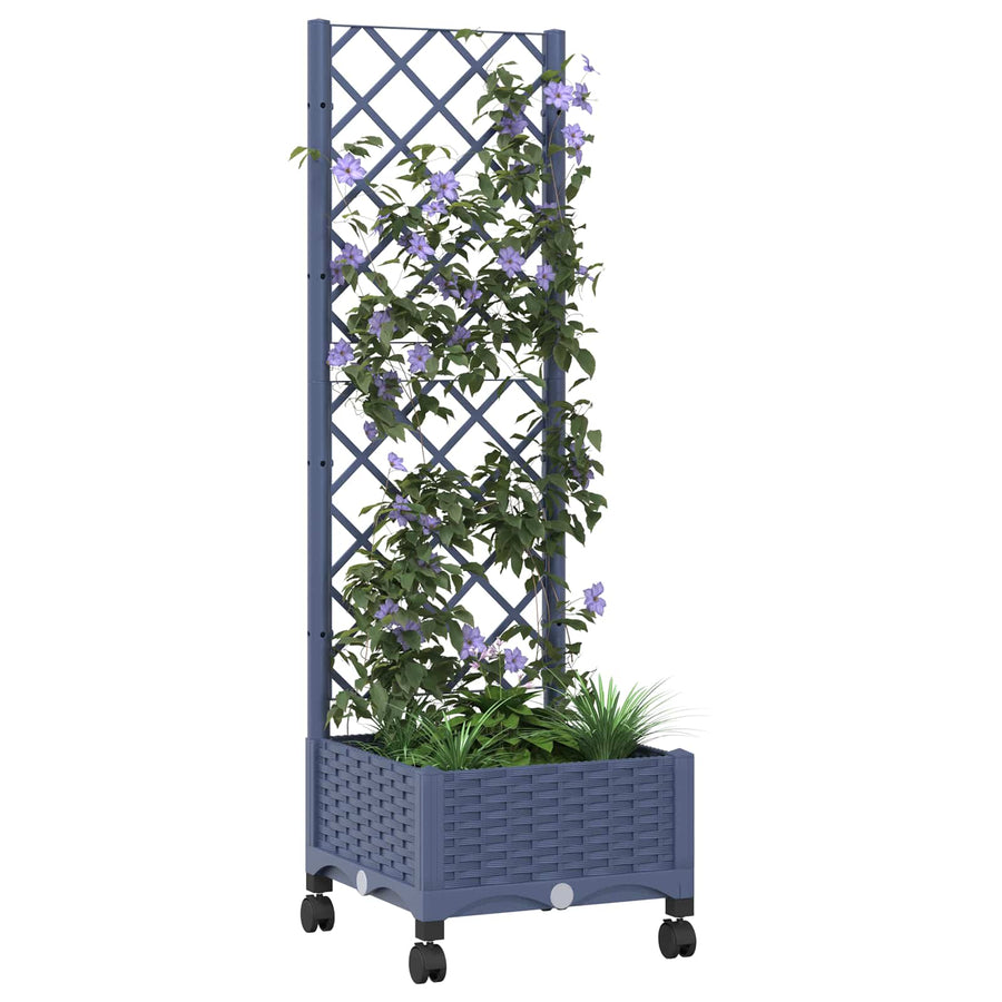 Tuinplantbak met schutting en wielen Blauw Grijs PP