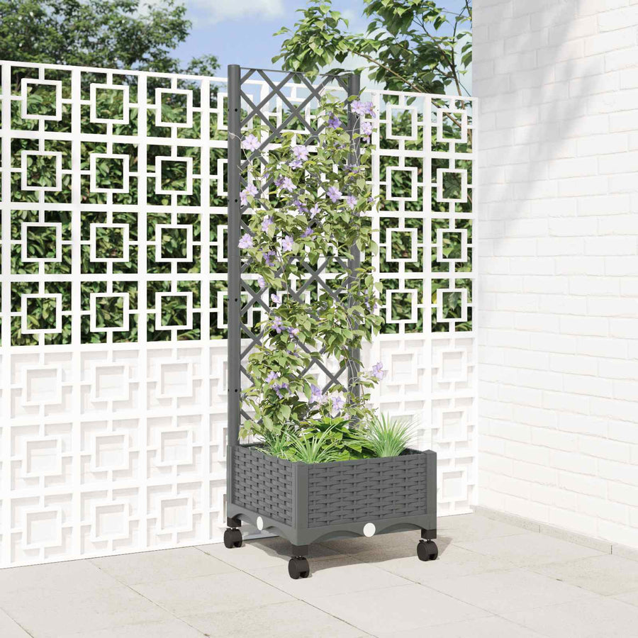 Tuinplantbak met schutting en wielen Lichtgrijs PP