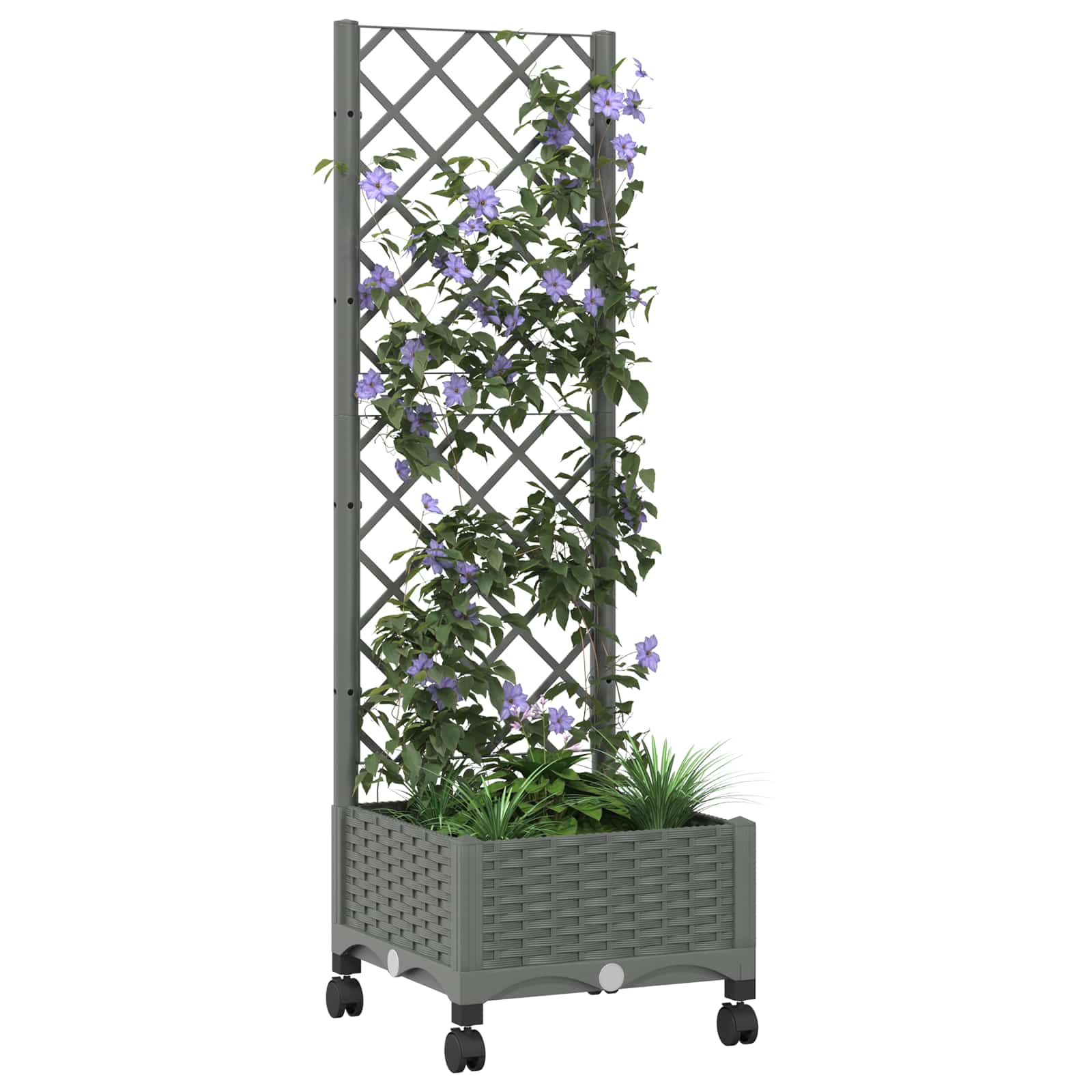 Tuinplantbak met schutting en wielen Lichtgrijs PP