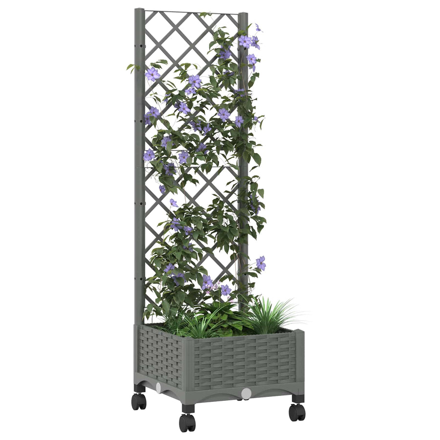Tuinplantbak met schutting en wielen Lichtgrijs PP