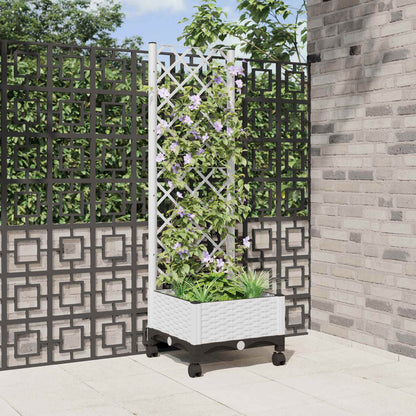 Tuinplantbak met schutting en wielen Wit 40 x 40 x 131,5 cm PP