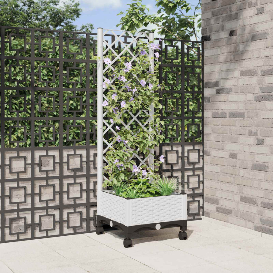 Tuinplantbak met schutting en wielen Wit 40 x 40 x 131,5 cm PP