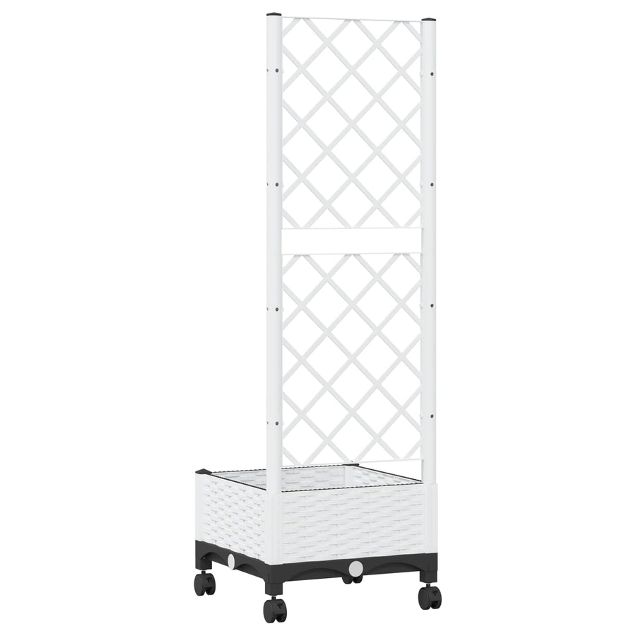 Tuinplantbak met schutting en wielen Wit 40 x 40 x 131,5 cm PP