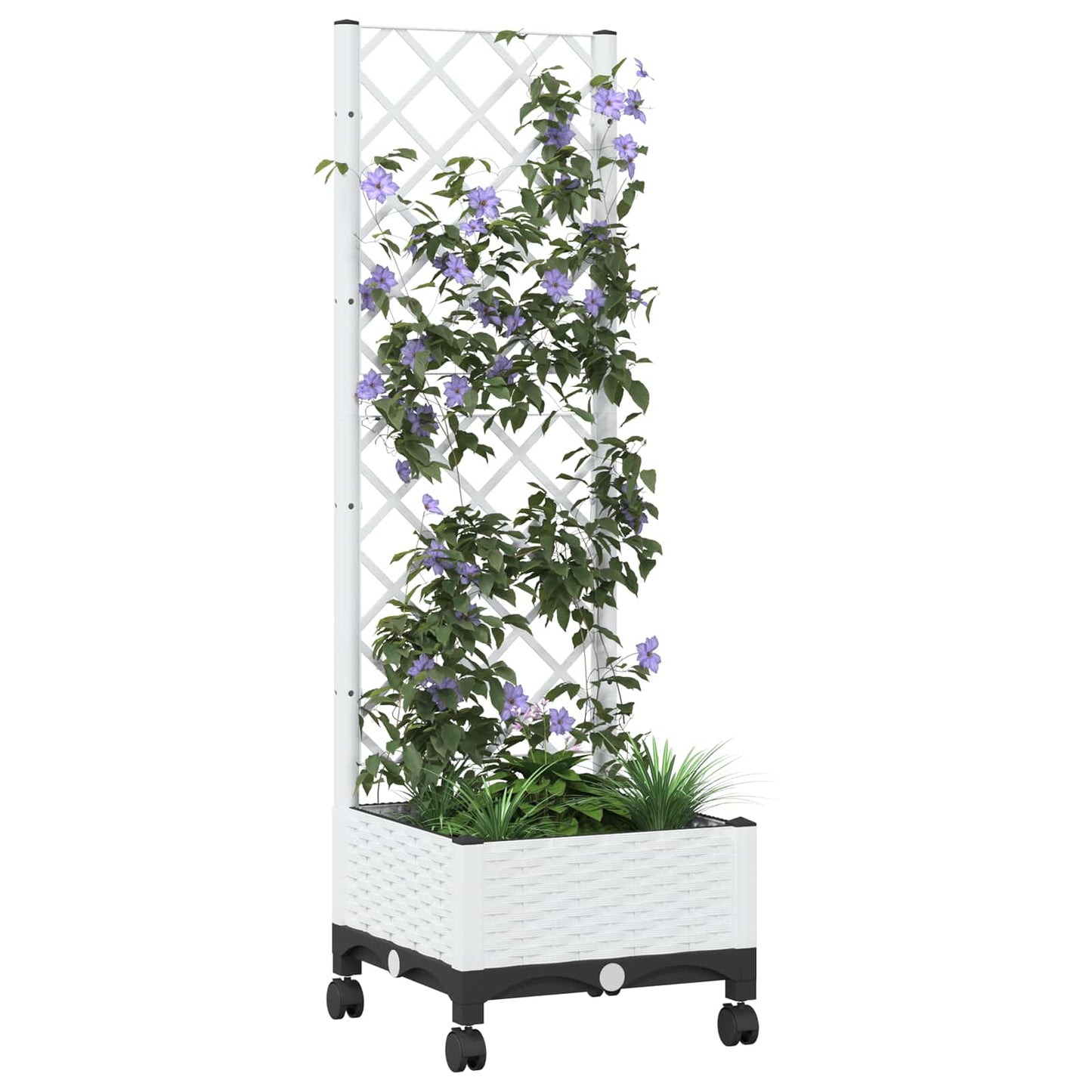 Tuinplantbak met schutting en wielen Wit 40 x 40 x 131,5 cm PP
