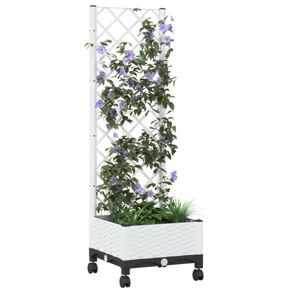 Tuinplantbak met schutting en wielen Wit 40 x 40 x 131,5 cm PP