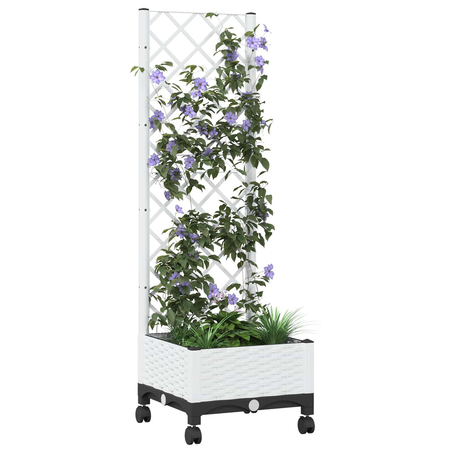 Tuinplantbak met schutting en wielen Wit 40 x 40 x 131,5 cm PP