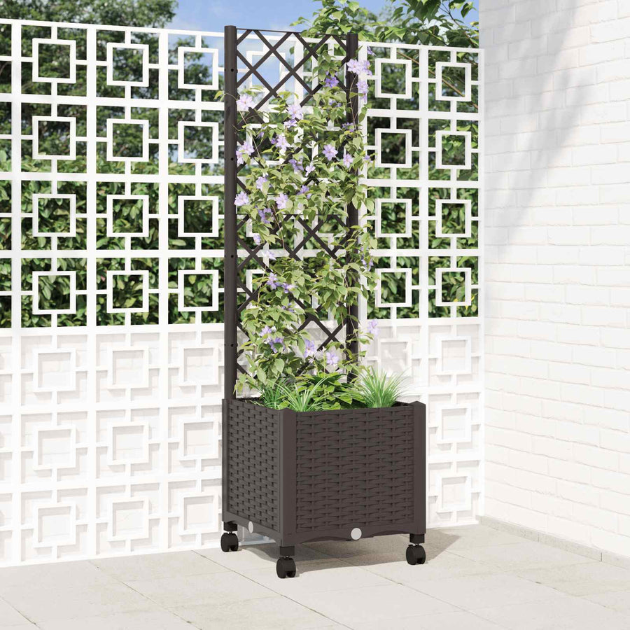 Tuinplantbak met schutting en wielen Bruin 40 x 40 x 146 cm PP