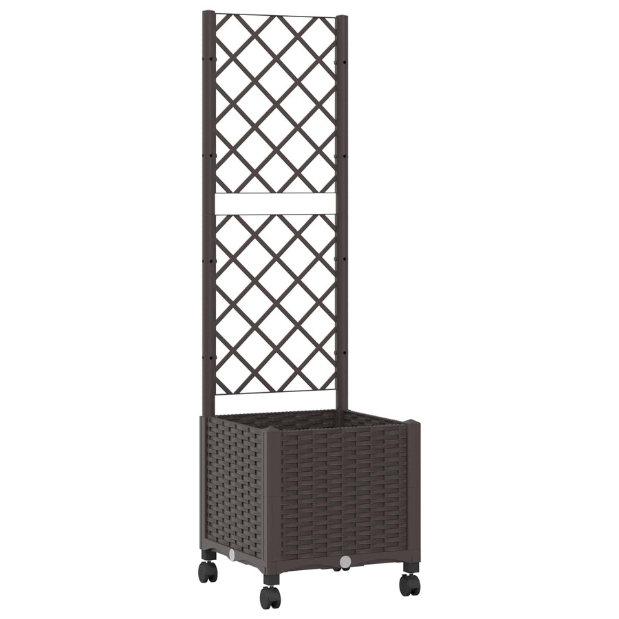 Tuinplantbak met schutting en wielen Bruin 40 x 40 x 146 cm PP
