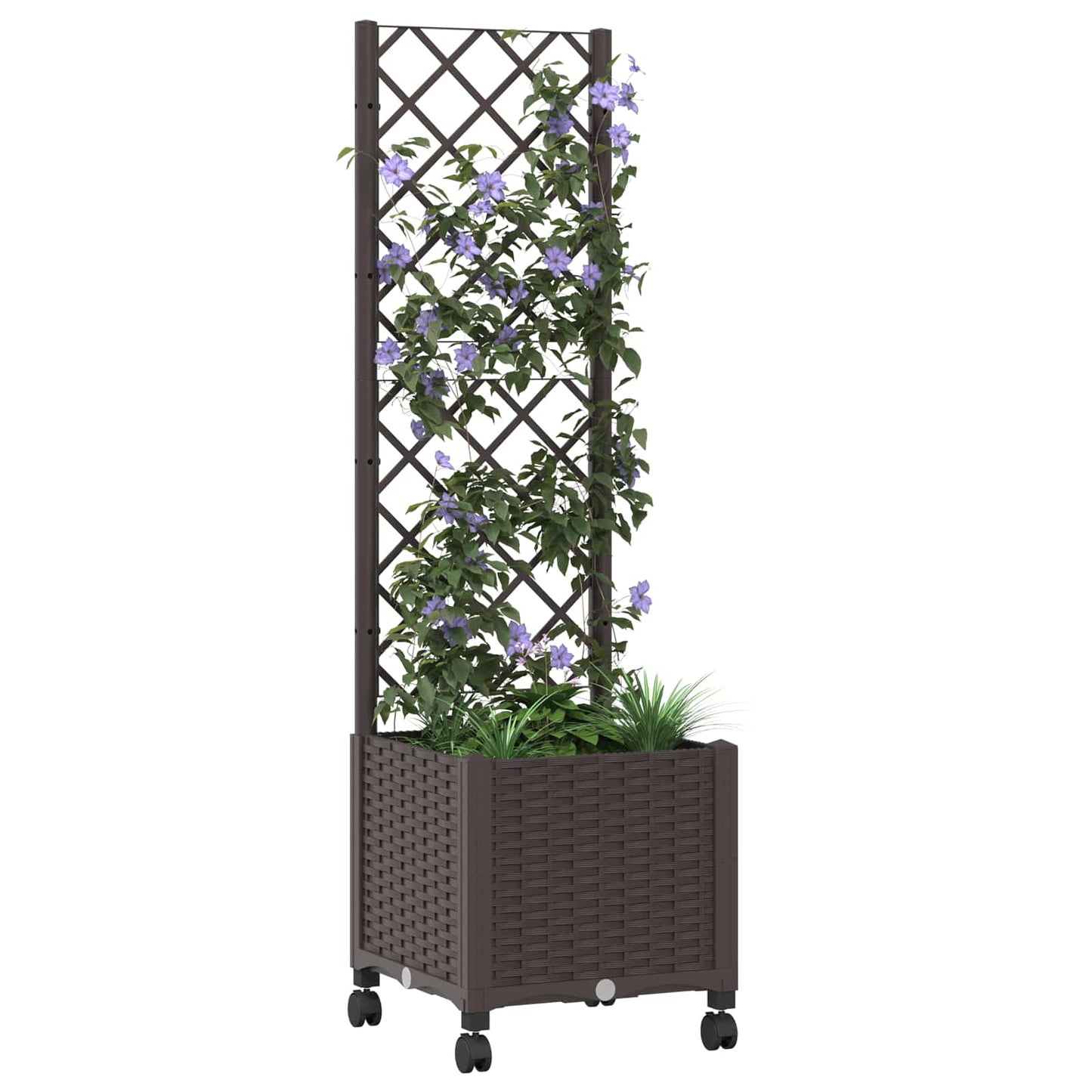 Tuinplantbak met schutting en wielen Bruin 40 x 40 x 146 cm PP