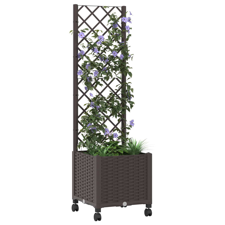 Tuinplantbak met schutting en wielen Bruin 40 x 40 x 146 cm PP